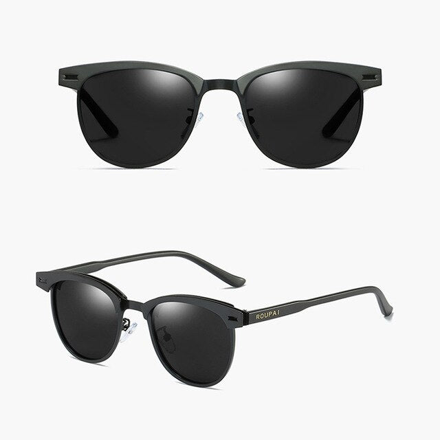 ZUEE Half-Frame Metal Sunglasses Men's and Women's Polarized Sunglasses UV400 Anti-Glare Sunglasses Retro Eyewear Accessories