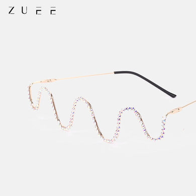 ZUEE Wave Diamond Steampunk Sunglasses Frames Sunglasses Frames Rhinestone Eyeglasses Frames For Women Men Eyewear Decoration