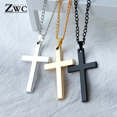 Fashion Stainless Steel Cross Gold Silver Color Necklace for Women Men Vintage Chain Crystal Pendant Long Necklaces Jewelry