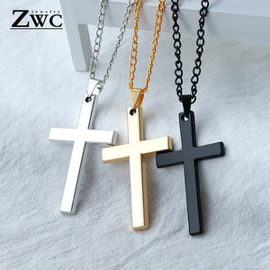 Fashion Stainless Steel Cross Gold Silver Color Necklace for Women Men Vintage Chain Crystal Pendant Long Necklaces Jewelry