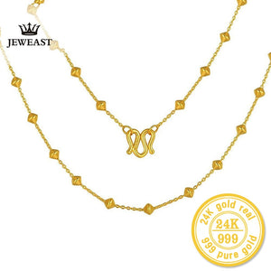 ZZZ 24kPure Gold Beaded Interval Simple New Necklaces Simple and Classic Meticulous Process Stylish and Beautiful 999 Solid Gold