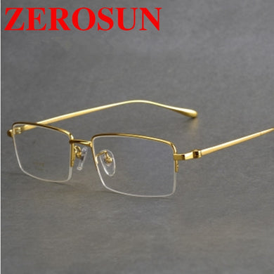 Zerosun gold frame glasses men Titanium Eyeglasses male Brand Spectacles for Prescription Myopia Optic Lens