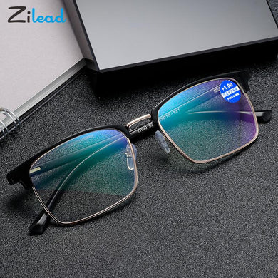 Zilead TR90 Reading Glasses Men's Business Metal Presbyopic Eyewear Half-frame Anti-blue Light Reading Eyeglasses+1to+4