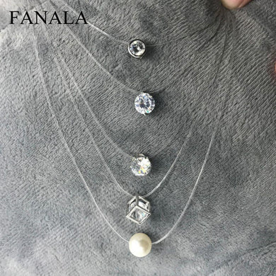 Zircon Transparent Pearl Chain Invisible Fishing Necklace Necklace Line Women Crystal Imitation Square For Stone Cz Fashion