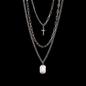 Multi-Layer Long Chain Necklace Punk Cross Pendant Necklace for Women Men Metal Chains Hip Hop Goth Jewelry Gifts