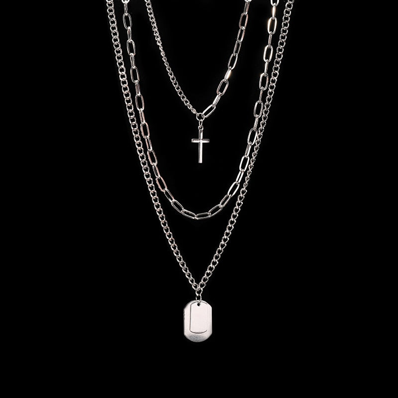 Multi-Layer Long Chain Necklace Punk Cross Pendant Necklace for Women Men Metal Chains Hip Hop Goth Jewelry Gifts