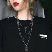 Load image into Gallery viewer, Multi-Layer Long Chain Necklace Punk Cross Pendant Necklace for Women Men Metal Chains Hip Hop Goth Jewelry Gifts