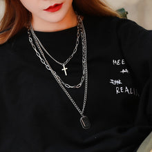 Load image into Gallery viewer, Multi-Layer Long Chain Necklace Punk Cross Pendant Necklace for Women Men Metal Chains Hip Hop Goth Jewelry Gifts