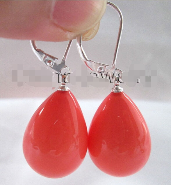 a Charming Style- -hot Beautiful drip pink coral color sea 925 silver Natural stone 925 Sterling Silver wedding jewelry earrings
