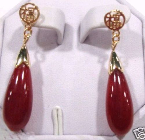 a Red Coral Beads LUCKY RED Natural stone DROP EARRINGS Natural stone 925 Sterling Silver wedding jewelry earrings