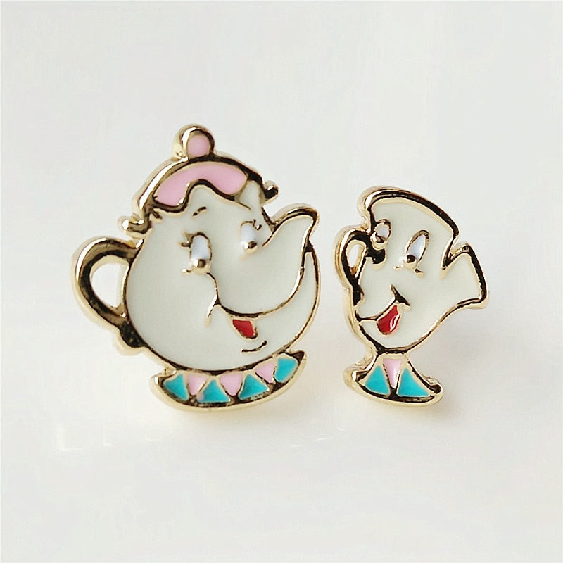 and the beast Mrs Teapot teacup asymmetry of individual character vogue small earrings stud earrings female model