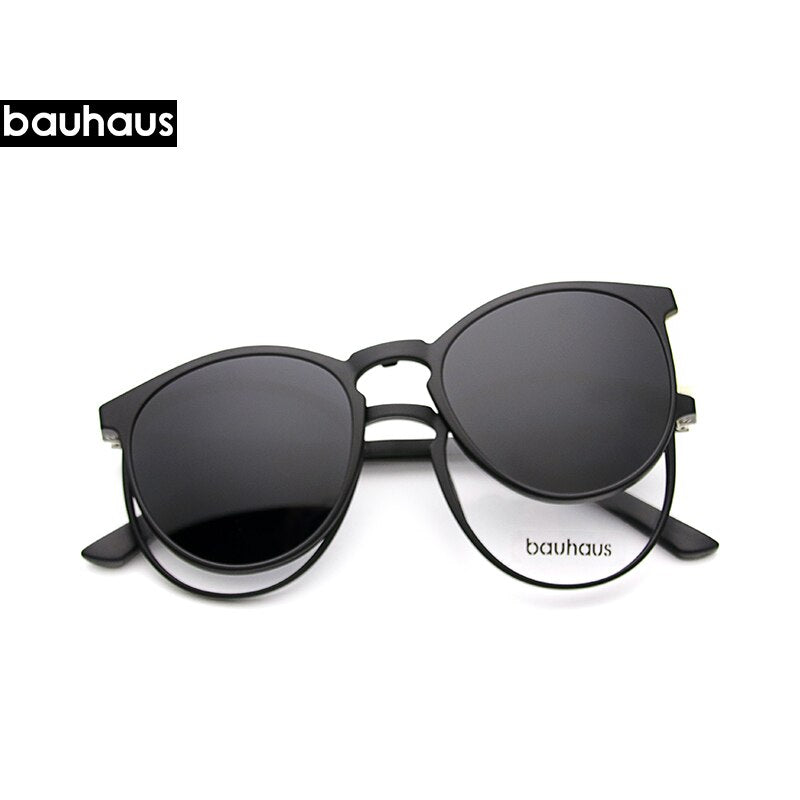 bauhaus Magnet Eyeglasses Full Rim Optical Frame Prescription Spectacle Round Vintage Myopia polarization Sunglasses Anti Glare