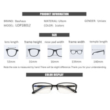 Load image into Gallery viewer, bauhausOptical Glasses Frame Men Ultralight Square Prescription Eyeglasses Male Semi Rimless Half Myopia Screwless Eyewear