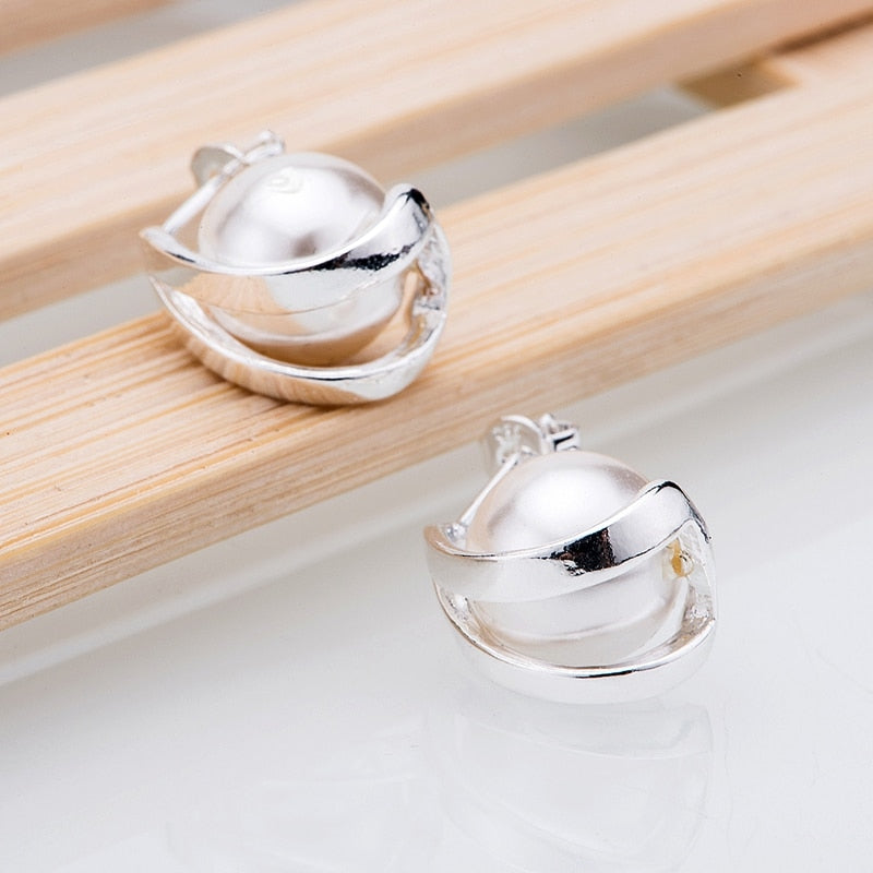 bead shiny graceful silver plated earrings 925 jewelry for women silver earrings NABNVVJX