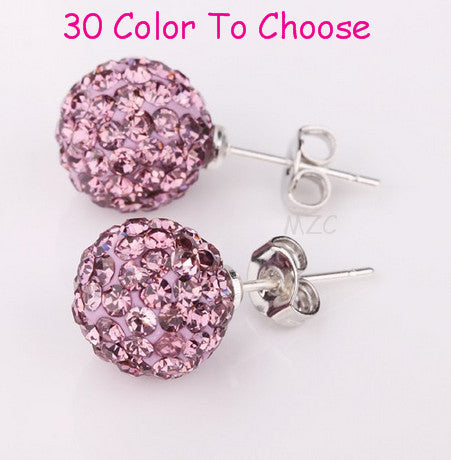 best earing in aliexplress 10mm Pink Crystal Disco Ball Silver Plate Earrings Stud Women Jewelry.