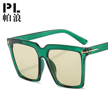 Load image into Gallery viewer, big square  logo sunglasses women men 2023 uv400 green leopard tea trendy sun glasses oversized oculos de sol feminino
