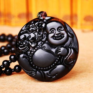 black buddha Jewelry obsidian buddha pendant male women necklace animal buddha bead curtain round peeling buddha head pendant