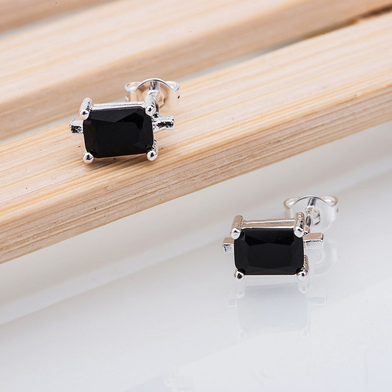 orecchini quadrati in pietra nera placcati argento gioielli 925 per donna orecchini in argento LQ-E406 QBLIBLCC 