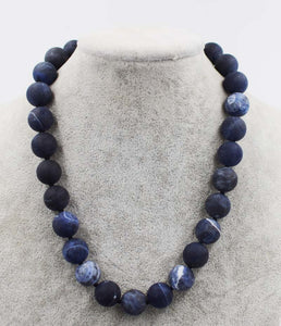 blue sodalite agate blurry round 14mm necklace 18inch wholesale beads nature woman 2017