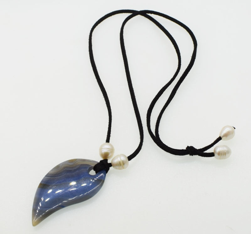 blue veins drop agate 18inch pendant 35*65mm white pearl necklace wholesale beads nature