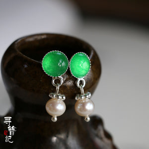 brinco wedding earring silver Mal green gem stone silver pearl COPPER EARRINGS