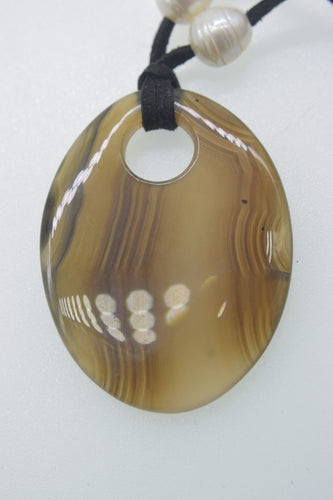 vene marroni agata piatta pendente da 18 pollici 40 * 55mm collana di perle bianche perline all'ingrosso natura 