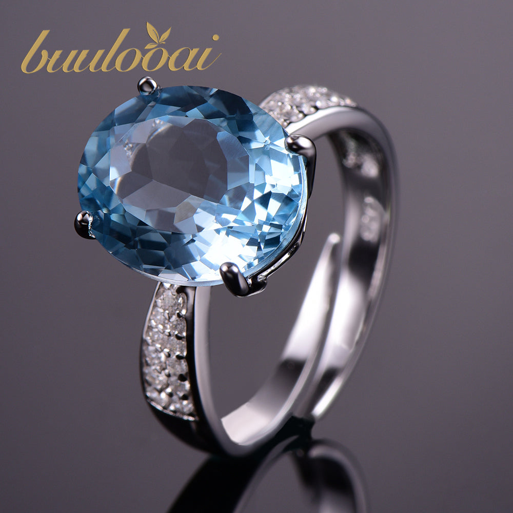 Luxury Oval 5.0ct Natural Blue Topaz ring Solitaire 925 Sterling Silver Fine Jewelry emerald sapphire Rings For Women