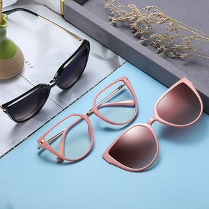 cat eye Magnet Sunglasses female 2023 eyeglasses Polarized  Clip On Myopia Prescription Glasses Frame women eyewear