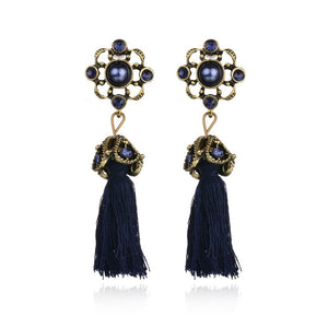 charming Blue pearl rhinestone tassel elements noble elegant temperament Tassel long Stud Earring Women