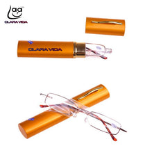Load image into Gallery viewer, =clara Vida=[!!two Pairs!!]portable Pen Slim Easy Style Golden Narrow Lenses Reading Glasses+1.0 +1.5 +2.0 +2.5 +3.0 +3.5 +4.0