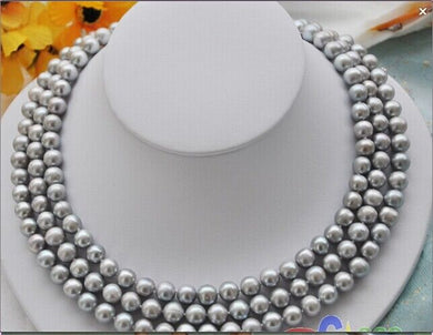 classic 9-10MM SOUTH SEA AAA SILVER GREY PEARL NECKLACE 48INCH 14k/20