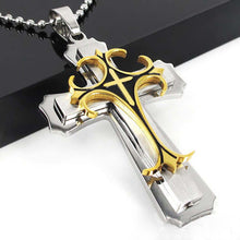 Carica l&#39;immagine nel visualizzatore di Gallery, co men cross pendant necklace three layers of the cross necklace Men jewelry co decoration necklace