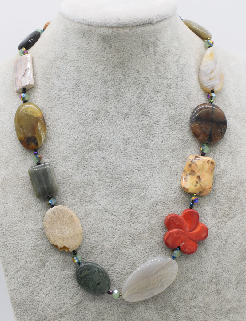 coral agate jade mix-color shape necklace 19inch wholesale beads nature