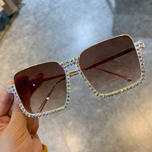 Carica l&#39;immagine nel visualizzatore di Gallery, Occhiali da sole con mezza montatura quadrata in cristallo da donna, lenti trasparenti, montatura con diamanti, sfumatura blu tè, eleganti occhiali femminili UV400 