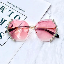Load image into Gallery viewer, diamond rimless sunglasses women bling diamond brand designer men sun glasses ladies men shades rhinestone oculos de sol case
