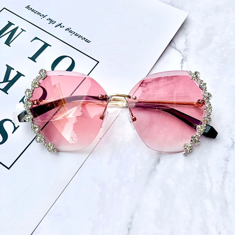 diamond rimless sunglasses women bling diamond brand designer men sun glasses ladies men shades rhinestone oculos de sol case