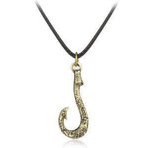 Dongsheng Collana Moana Maui Ciondolo amo da pesca con corda in pelle Ciondolo con gancio per tonno Hei Matan Amo da pesca Gioielli film anime 