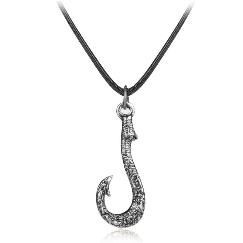Dongsheng Collana Moana Maui Ciondolo amo da pesca con corda in pelle Ciondolo con gancio per tonno Hei Matan Amo da pesca Gioielli film anime 