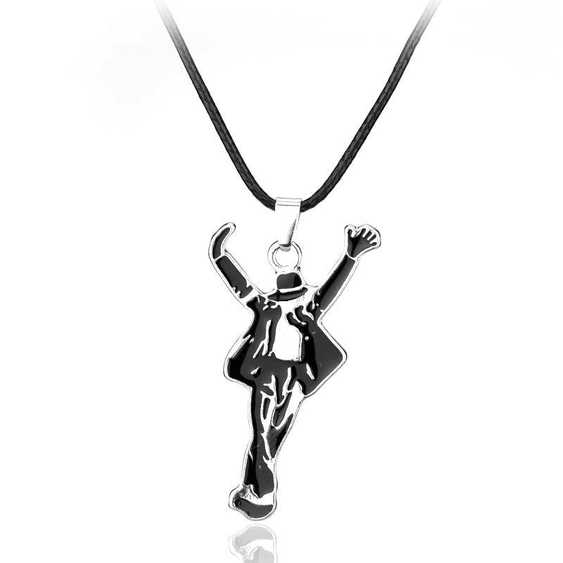 dongsheng Ornament Jewelry Necklaces Pop Star Singer Enamel Pendant Dancing Michael Jackson Leather Cord Necklace souvenirs-30
