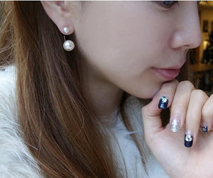 e084 2015 New Fashion Paragraph Hot Selling Earrings Double Side Shining Pearl Stud Earrings Big Pearl Earrings For Women
