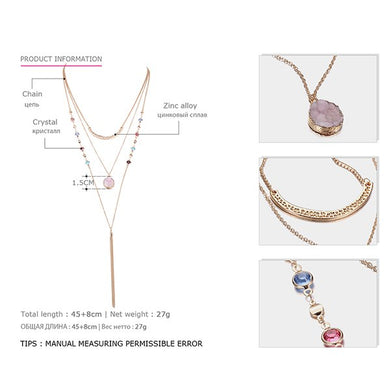 eManco statement tassel necklace women multilayers chain choker necklaces pendant Jewelry with quartz