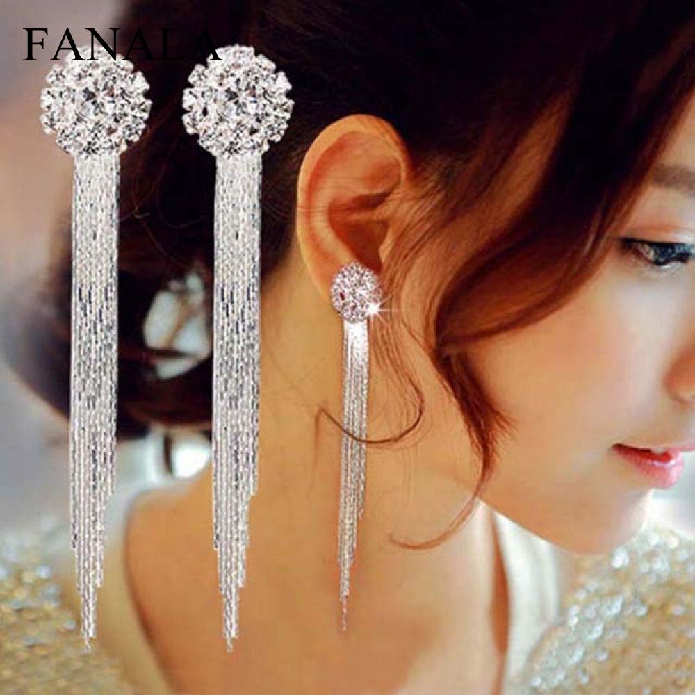 earrings bridal Free engagement New women tassel fashion crystal Luxury pendant accessory round plated shipping! jewelry silver