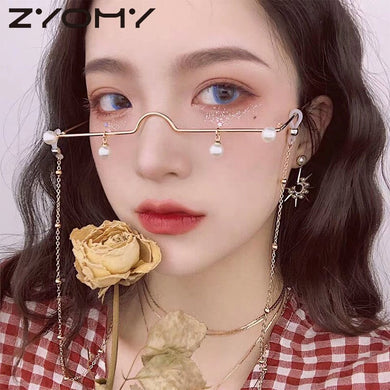 elegant Pearl eyeglasses frame half frame women vintage no lense glasses female metal glasses frame sunglasses Decorative