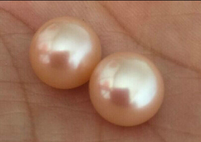 elegant pair 12-13mm AAA perfect south sea pink pearl earring 14 t