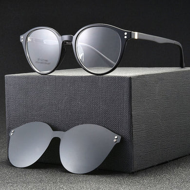 eyewear Frame with 1 Clips On Sunglasses Women Men Polarized Mirror Glasses Set Myopia Optical Lens for Reading with box FML