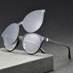 eyewear Frame with 1 Clips On Sunglasses Women Men Polarized Mirror Glasses Set Myopia Optical Lens for Reading with box FML