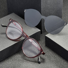 Load image into Gallery viewer, eyewear Frame with 1 Clips On Sunglasses Women Men Polarized Mirror Glasses Set Myopia Optical Lens for Reading with box FML