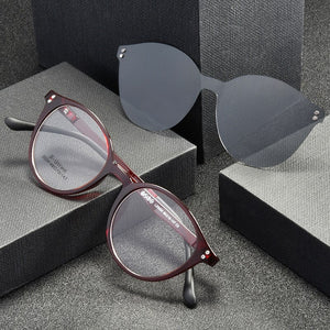 eyewear Frame with 1 Clips On Sunglasses Women Men Polarized Mirror Glasses Set Myopia Optical Lens for Reading with box FML