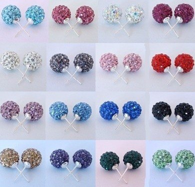 factory fasion!10mm Cl Mixed 20 Color Crystal Micro Pave Disco Ball Silver Plated crystal Earrings Stud jewelry for women