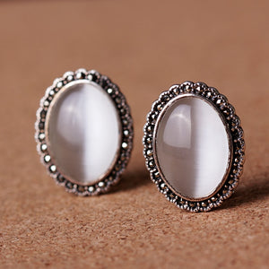 famous brand Button stud earrings female silk Princess high-end Mosaic Flower Vintage Silver S925 fairy white opal Women jewelry